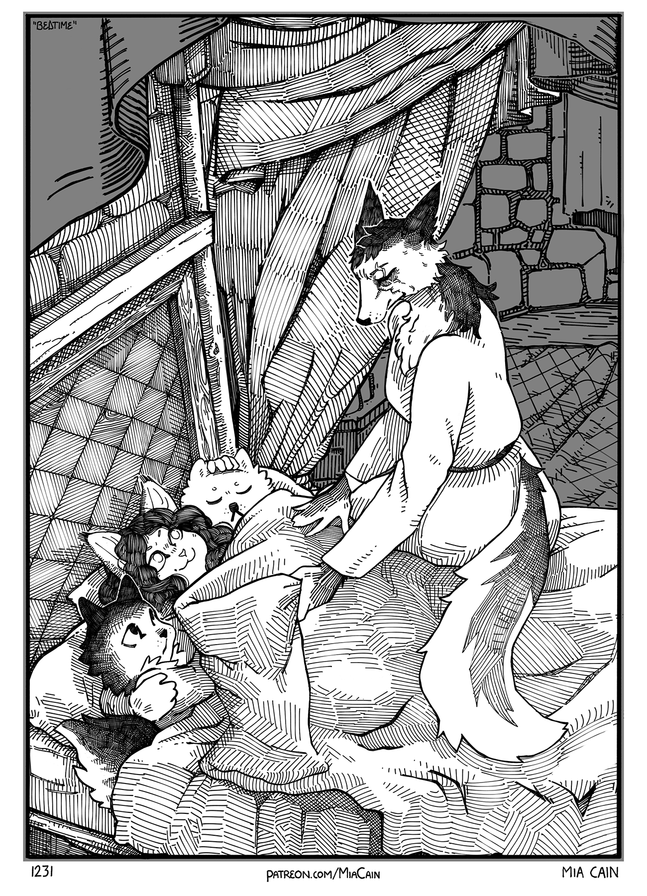 Resa puts Franzi and her new puppies to sleep